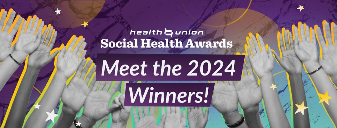 Hands raised with the text "Meet the 2024 Social Health Awards Winners!"