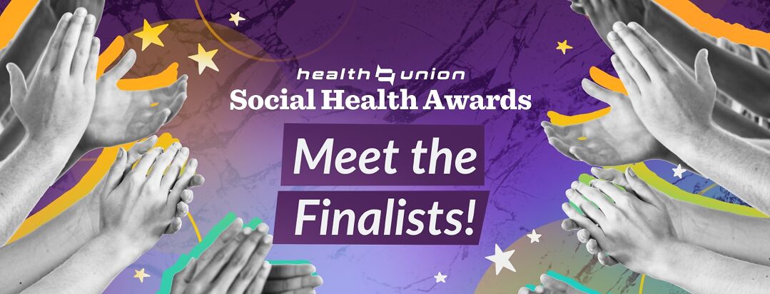 A crowd of clapping hands around the text "Social Health Awards: Meet the Finalists"